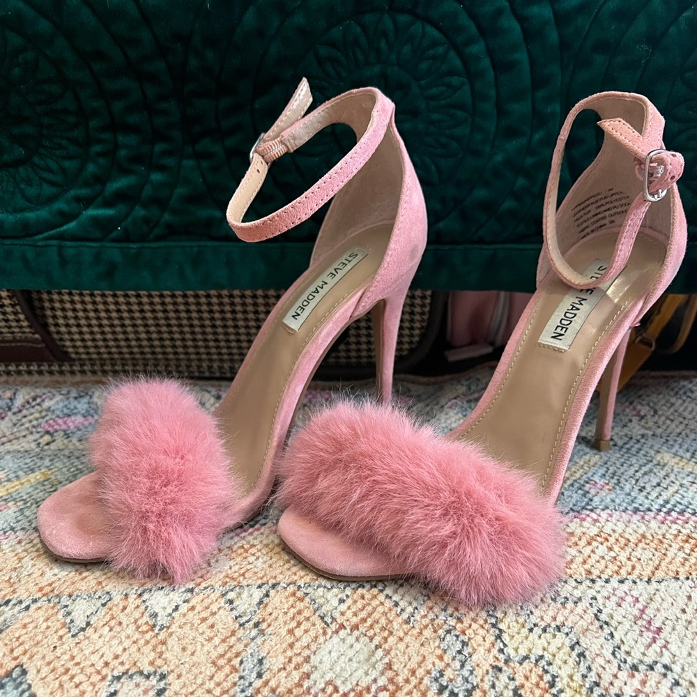 Steve Madden Pink Faux Fur and Suede Heels
